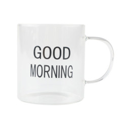 Tasse en verre avec ecriture