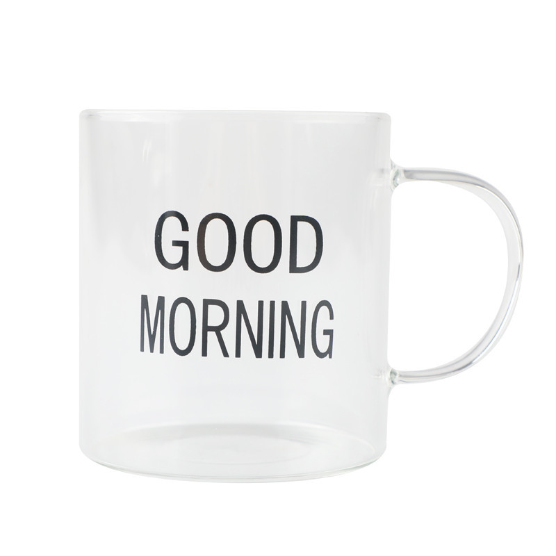 Tasse en verre avec ecriture