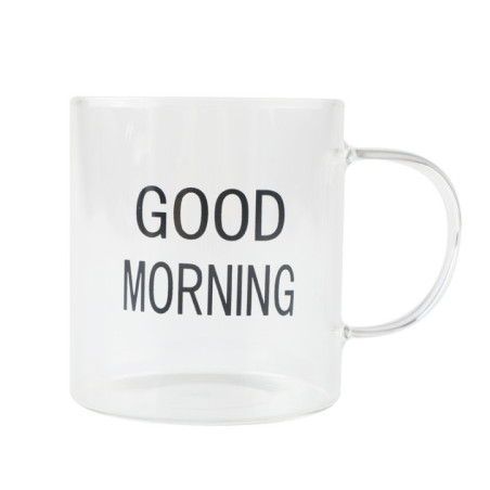 Tasse en verre avec ecriture