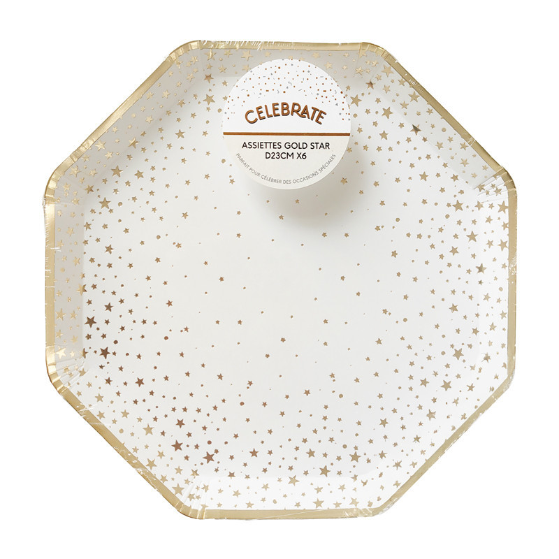 Assiettes gold star d23cm x6