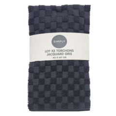 Lot x3 torchons jacquard gris