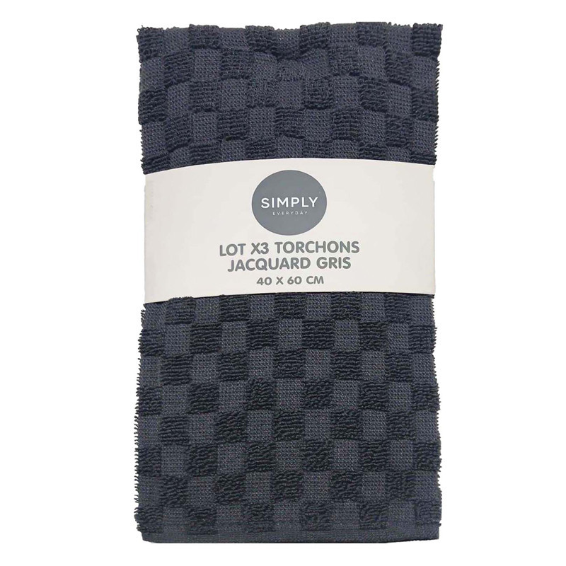 Lot x3 torchons jacquard gris