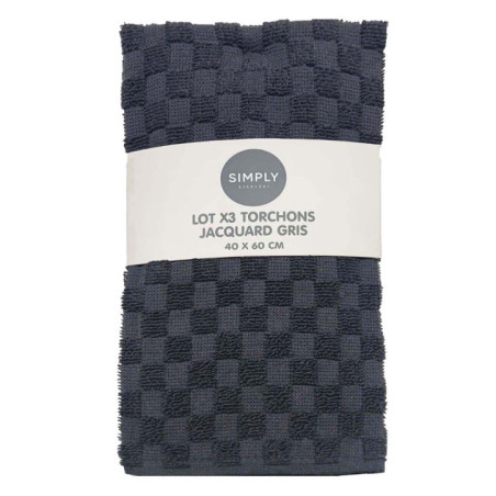 Lot x3 torchons jacquard gris