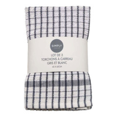 Lot de 3 torchons a carreau gris
