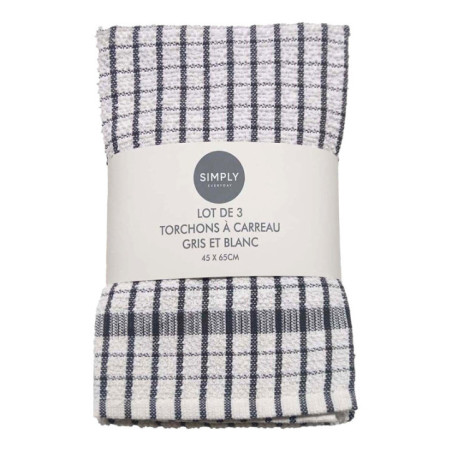 Lot de 3 torchons a carreau gris