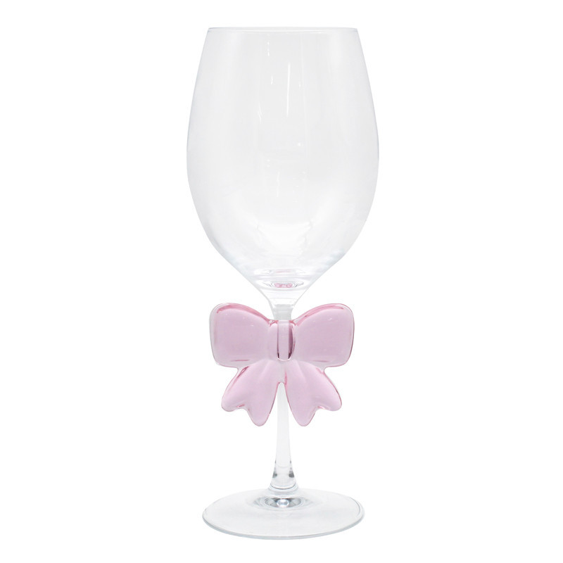 Verre a vin avec noeud rose 3d