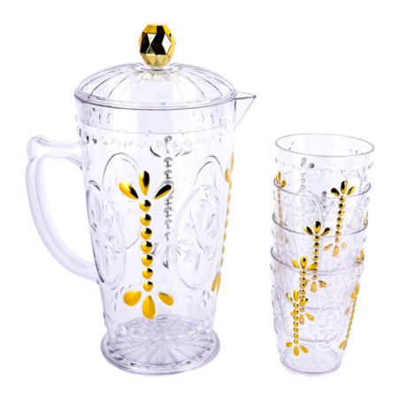 Lot de 4 verre et pichet motif