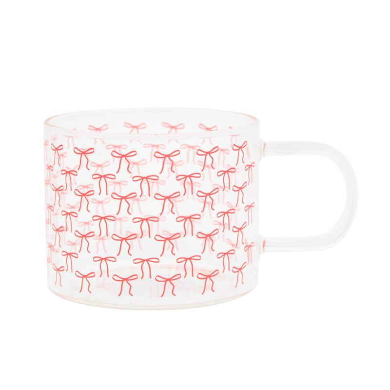 Mug en verre motif noeuds rose