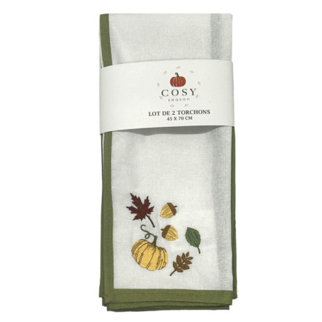 Lot de 2 torchons feuille/sauge