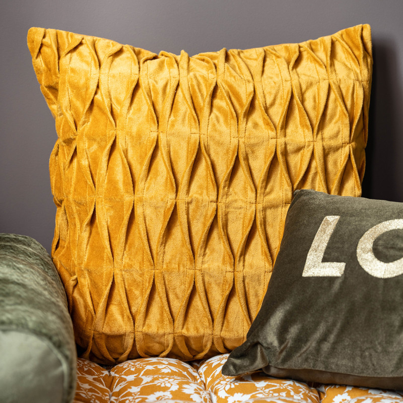 Coussin plis 40x40cm ocre