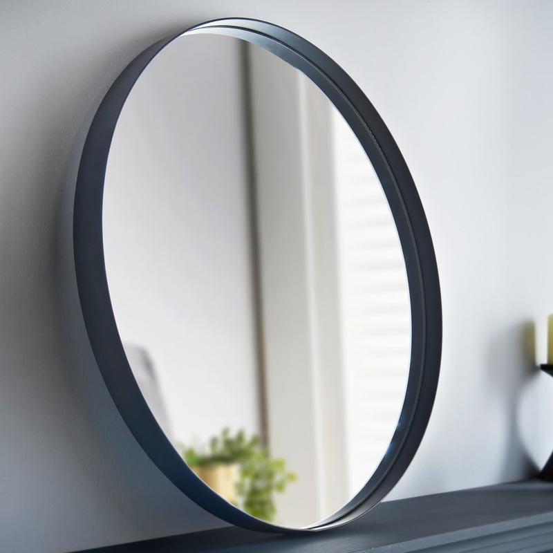 Miroir rond metal noir