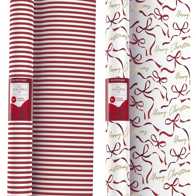 Papier cadeau 8m blanc et rouge