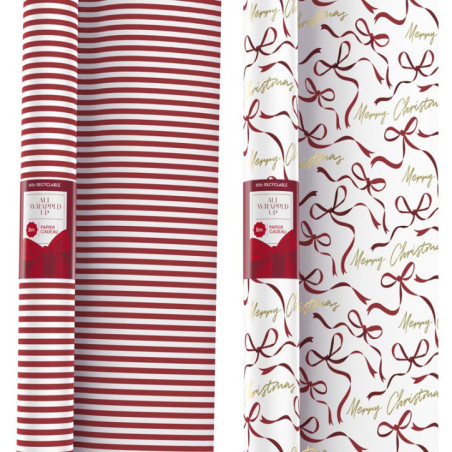 Papier cadeau 8m blanc et rouge
