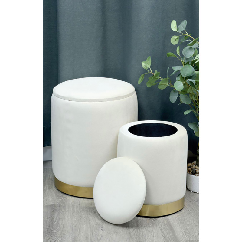 Set 2 poufs velours beige