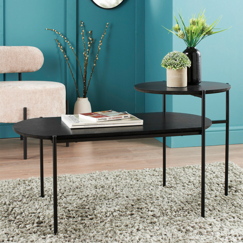 Table basse noir double niveaux