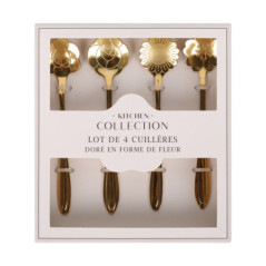 4 cuilleres fleur dore