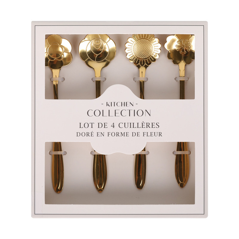 4 cuilleres fleur dore
