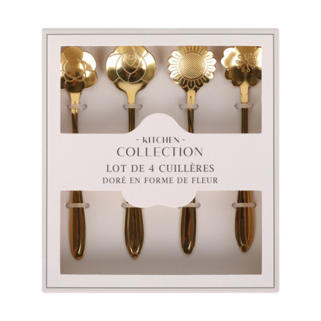 4 cuilleres fleur dore