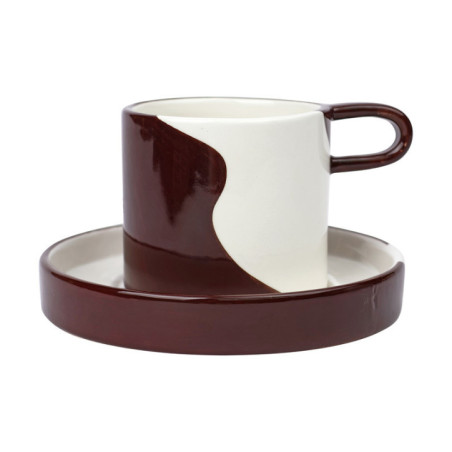 Tasse et coupelle blanche marron