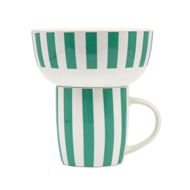Tasse et bol motif rayures