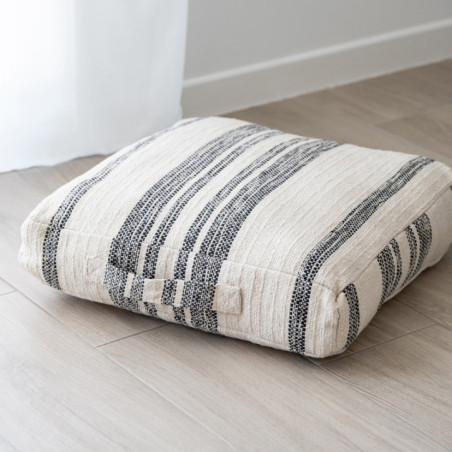 Coussin de sol coton noir et bla