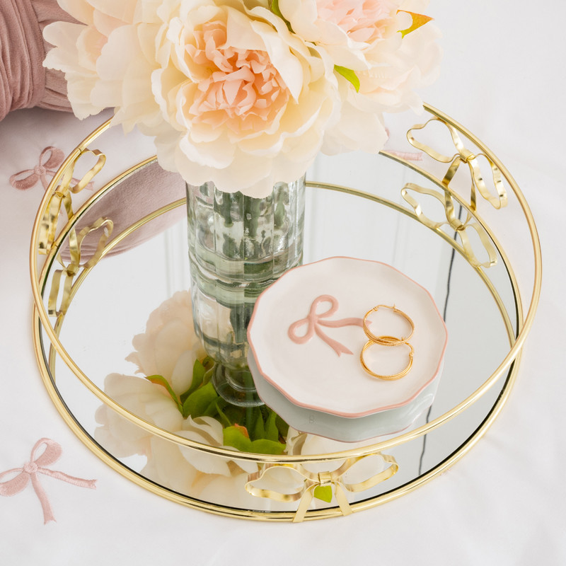 Plateau en verre et metal or s