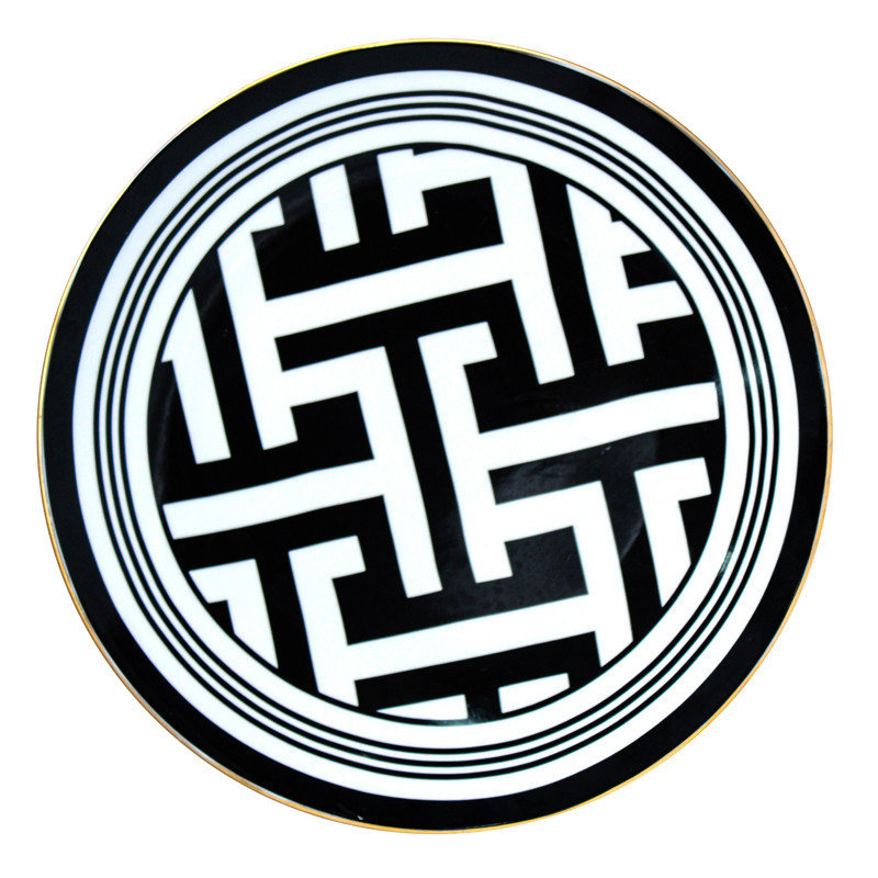 Assiette plate noir & dore