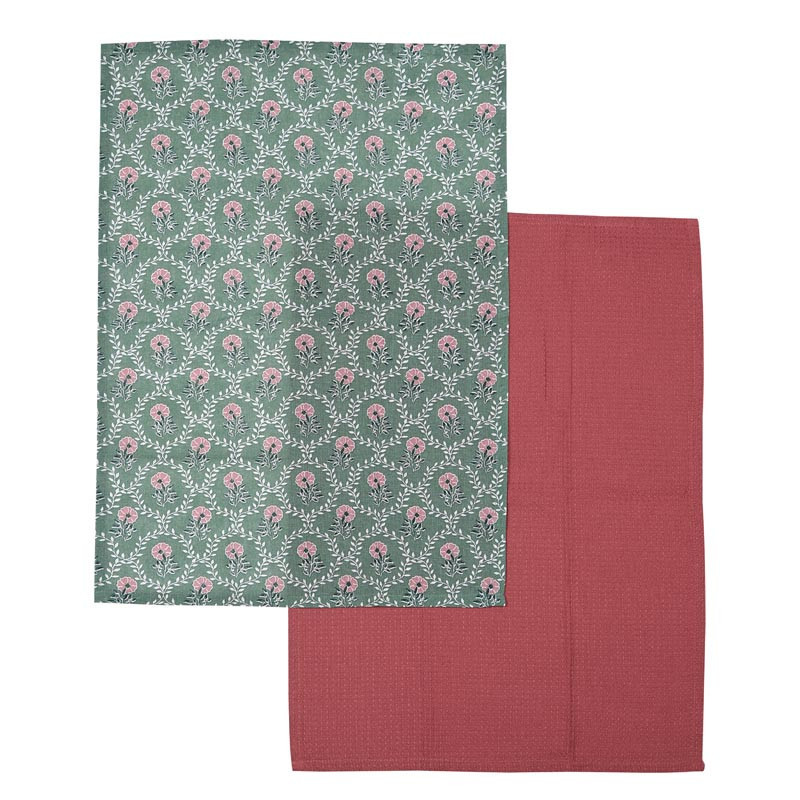 Lot de 3 torchons rayes floral