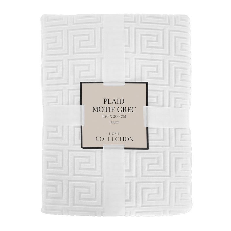 Plaid motif grec 150x200cm blanc