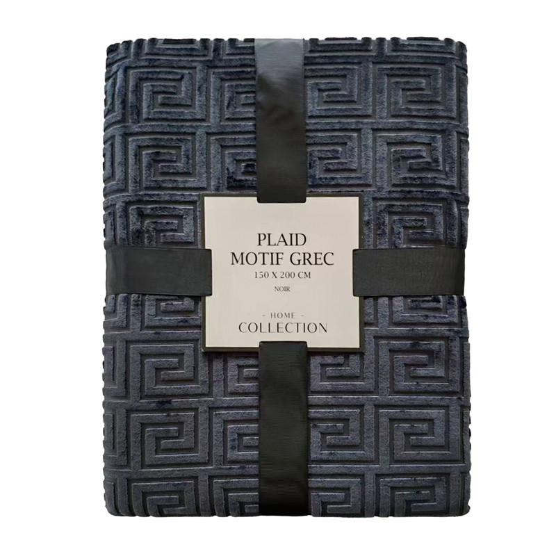 Plaid motif grec 150x200cm noir