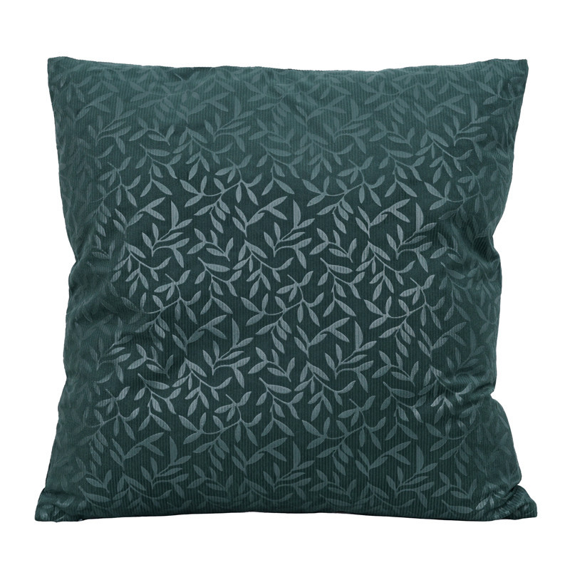 Coussin velours cotele feuilles