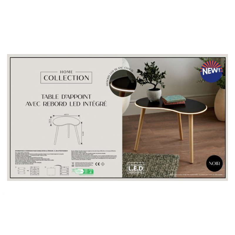 Table forme haricot noire led in
