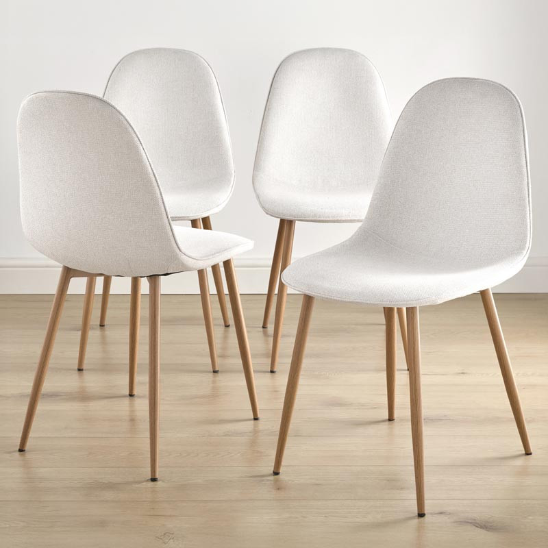 4 chaises creme pieds effet bois