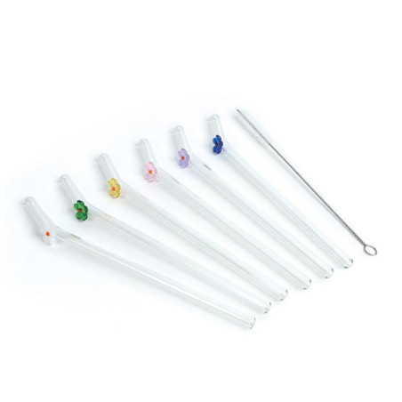 6 pailles en verre fleur