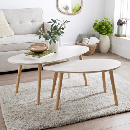 2 tables basses ovoide effet tra