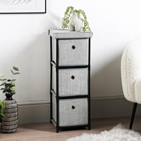 Rangement 3 tiroirs tissu gris
