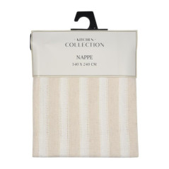Nappe rayee beige et blanc