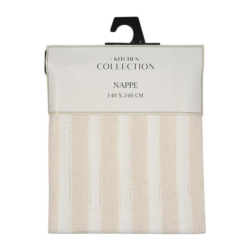 Nappe rayee beige et blanc