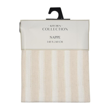 Nappe rayee beige et blanc