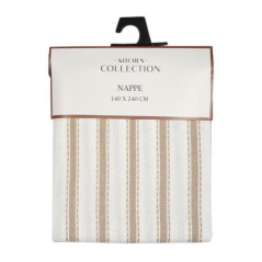Nappe rayee motifs blanc/ marron
