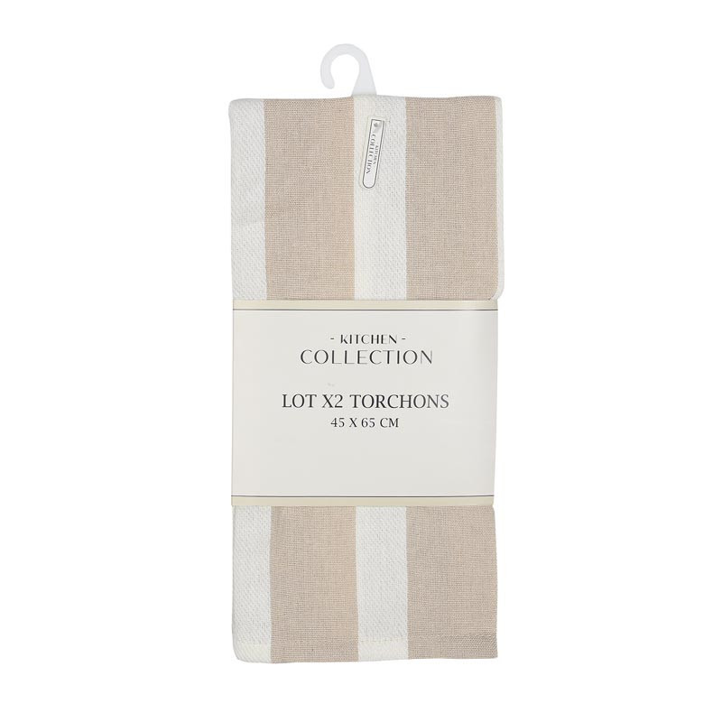 Lot de 2 torchons beige et creme