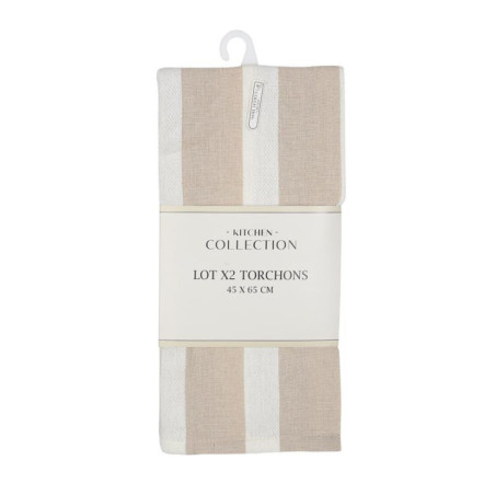 Lot de 2 torchons beige et creme