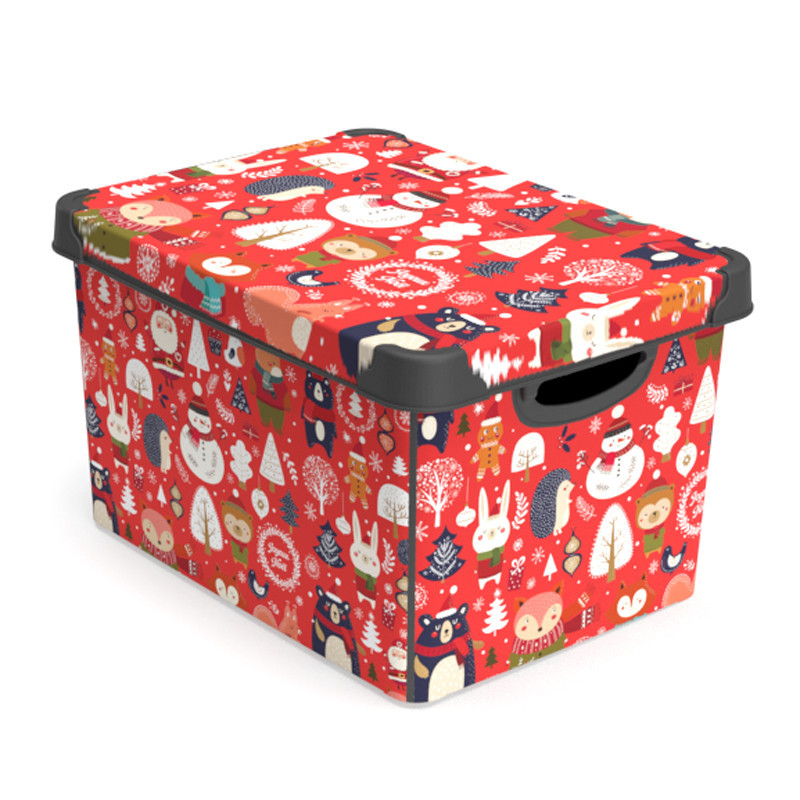 Boite decoree de noel 17l rouge