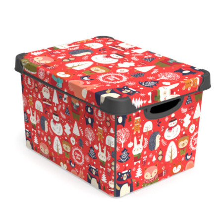 Boite decoree de noel 17l rouge