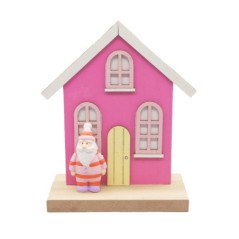 Maison bois avec pere noel h12cm