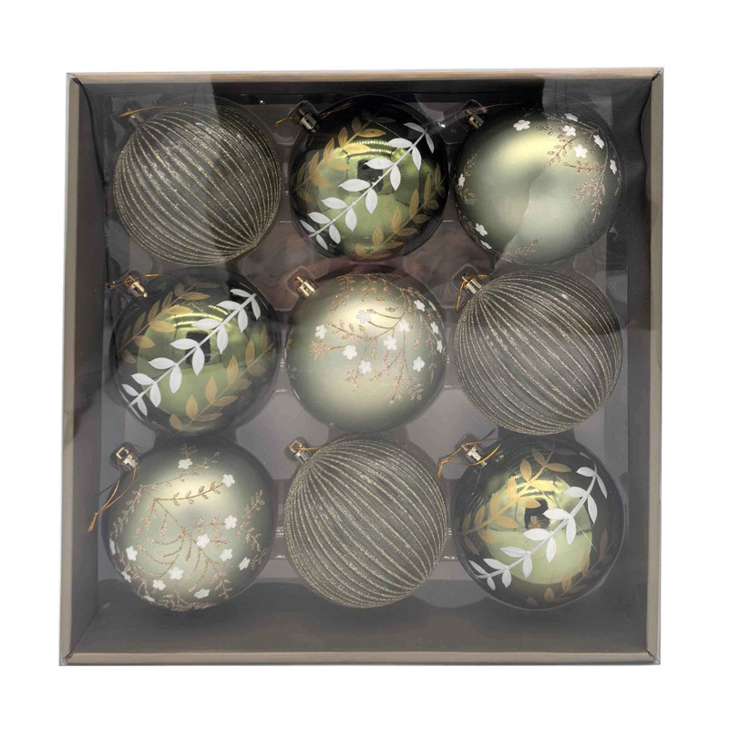 Pack de 9 boules 10cm vert