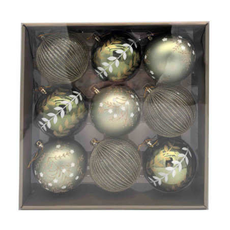 Pack de 9 boules 10cm vert