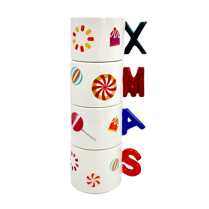 Lot de 4 mug de noel alphabet
