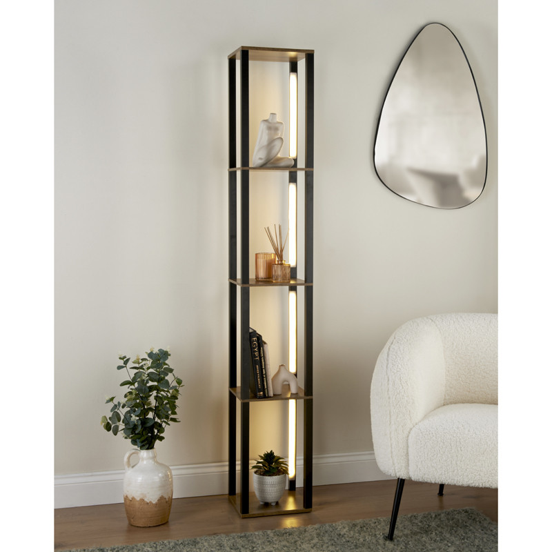Etagere lampe effet bois fonce /