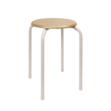 Tabouret assise bois pieds creme